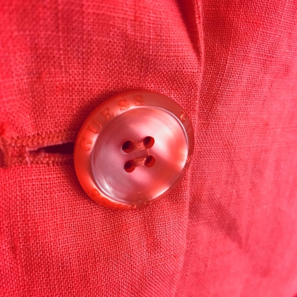 Guess Hot Coral Linen 3/4 Ruched Sleeve Blazer S - Picture 4 of 7